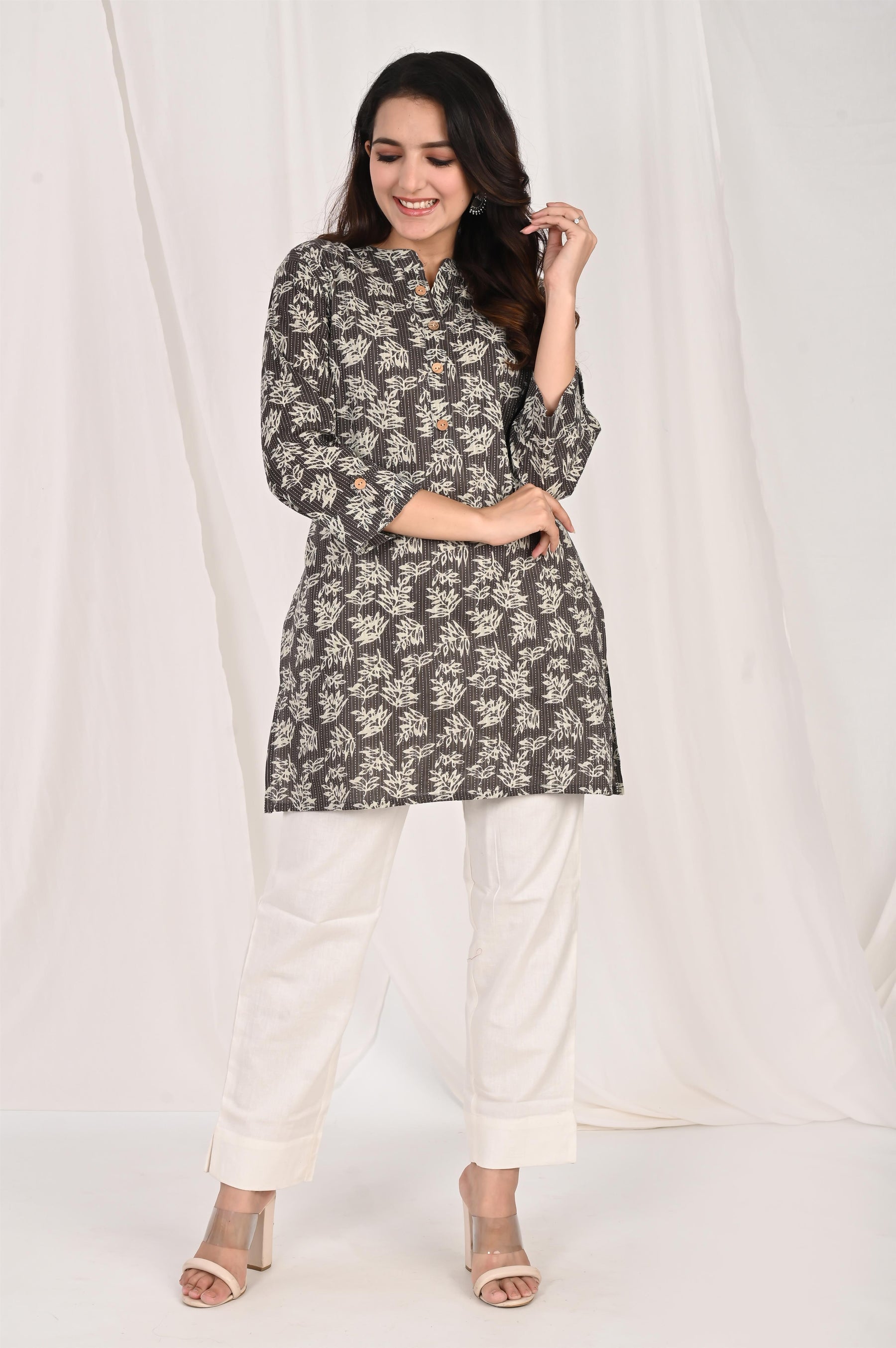 Grey Cotton Short Kurti
