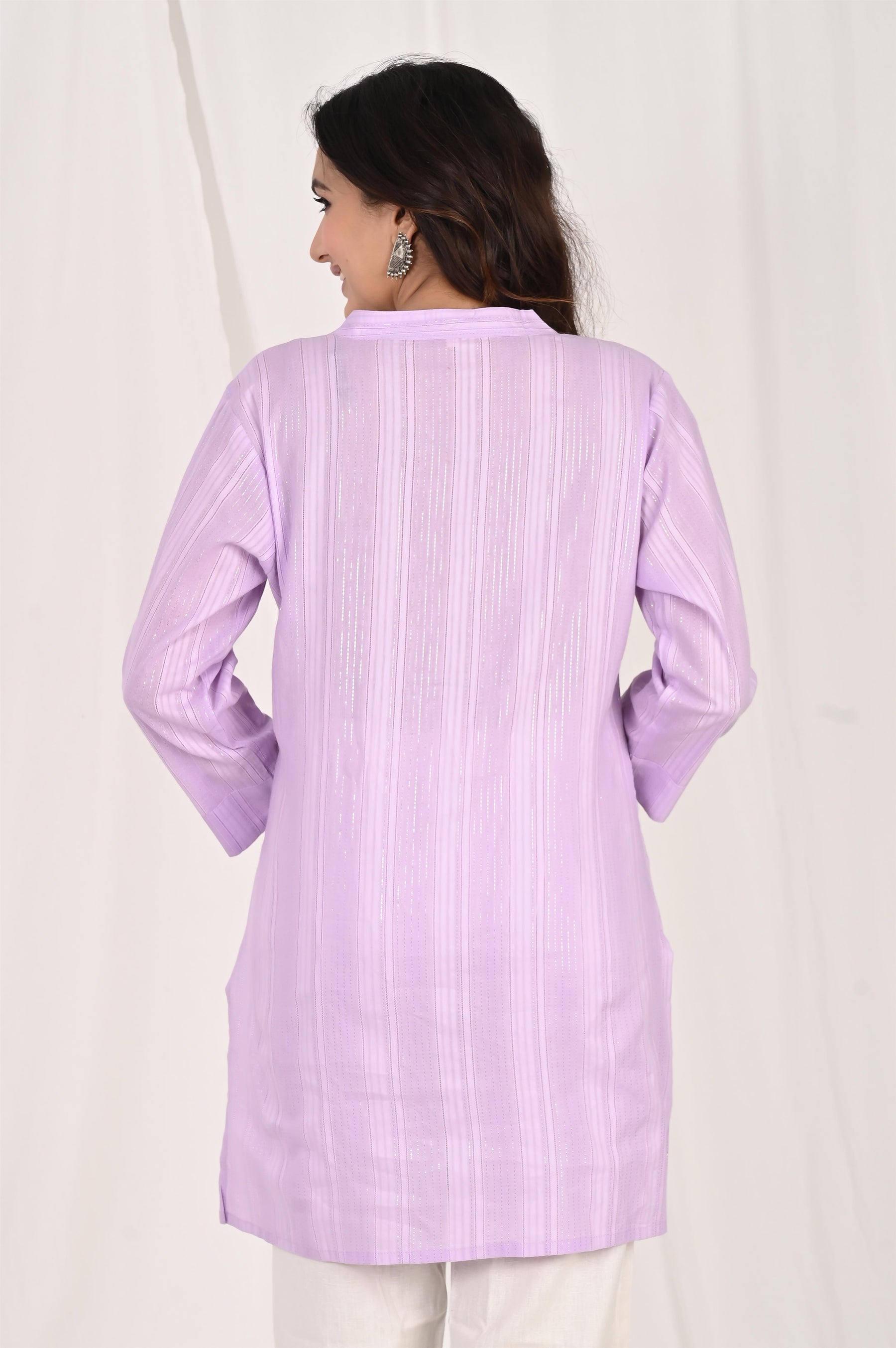 Purple Cotton Stripped Short Kurti