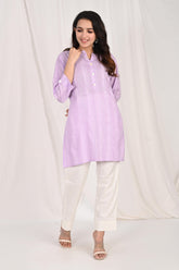 Purple Cotton Stripped Short Kurti