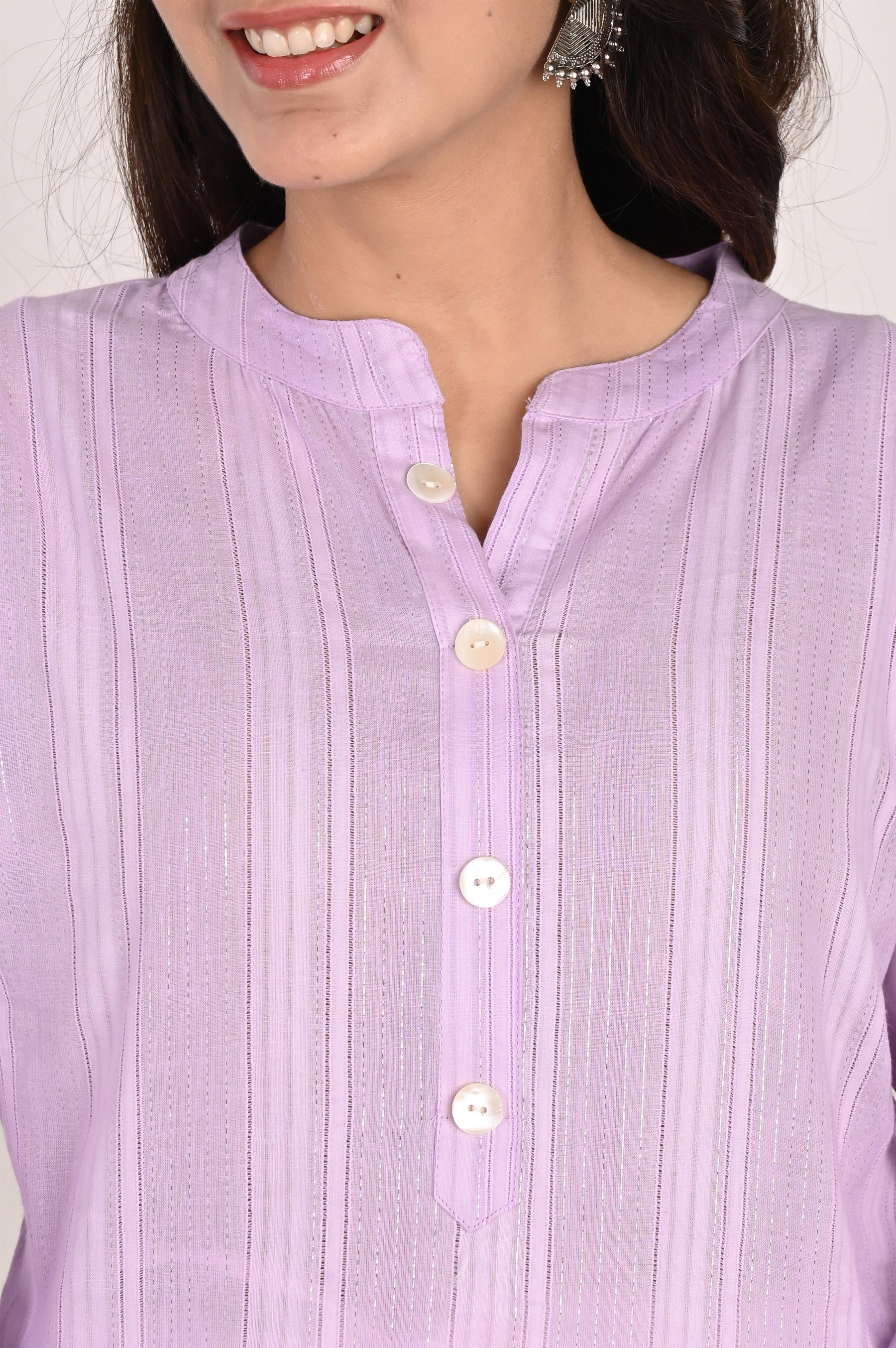 Purple Cotton Stripped Short Kurti