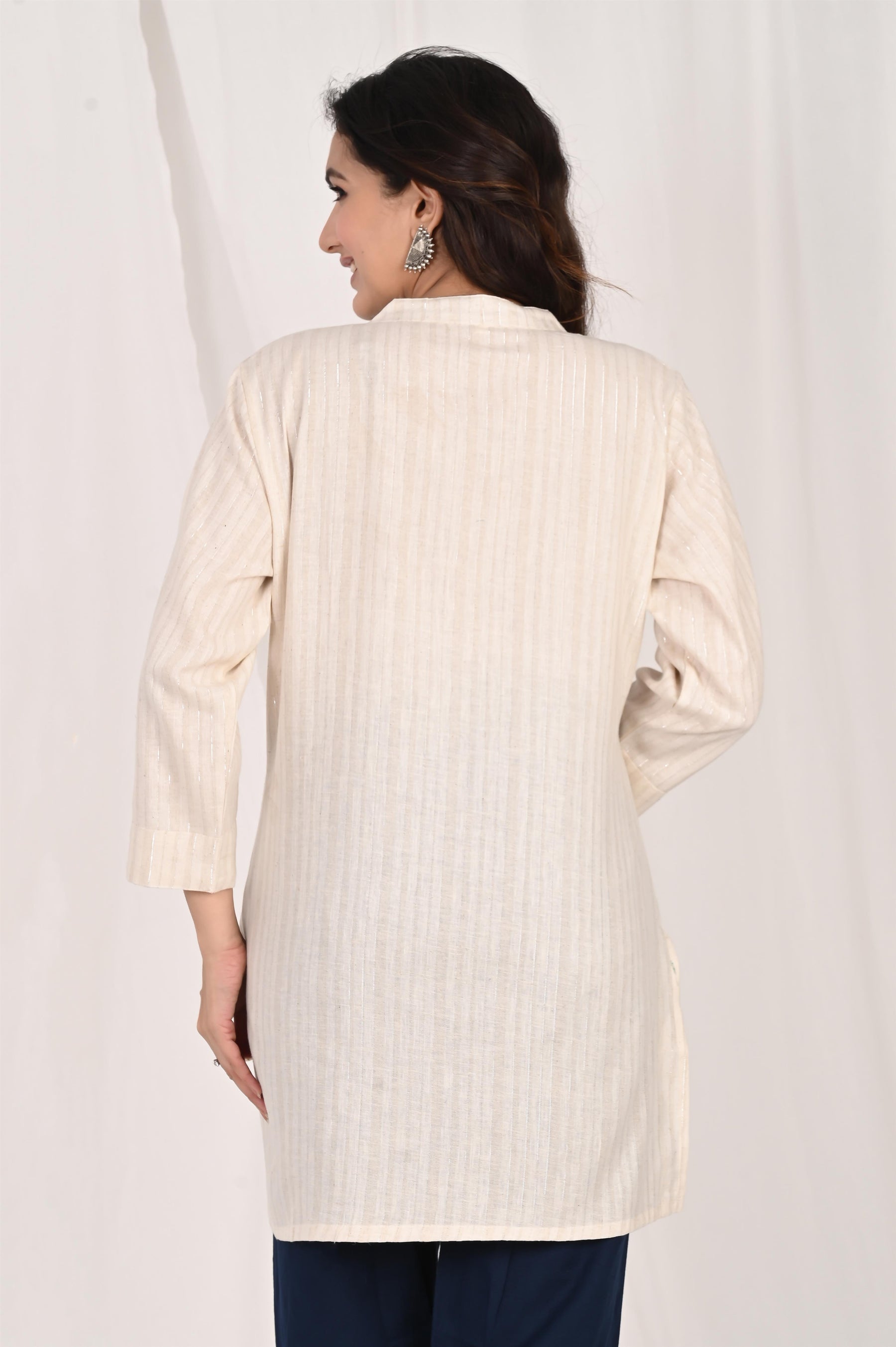 Off White Lining Short Kurti