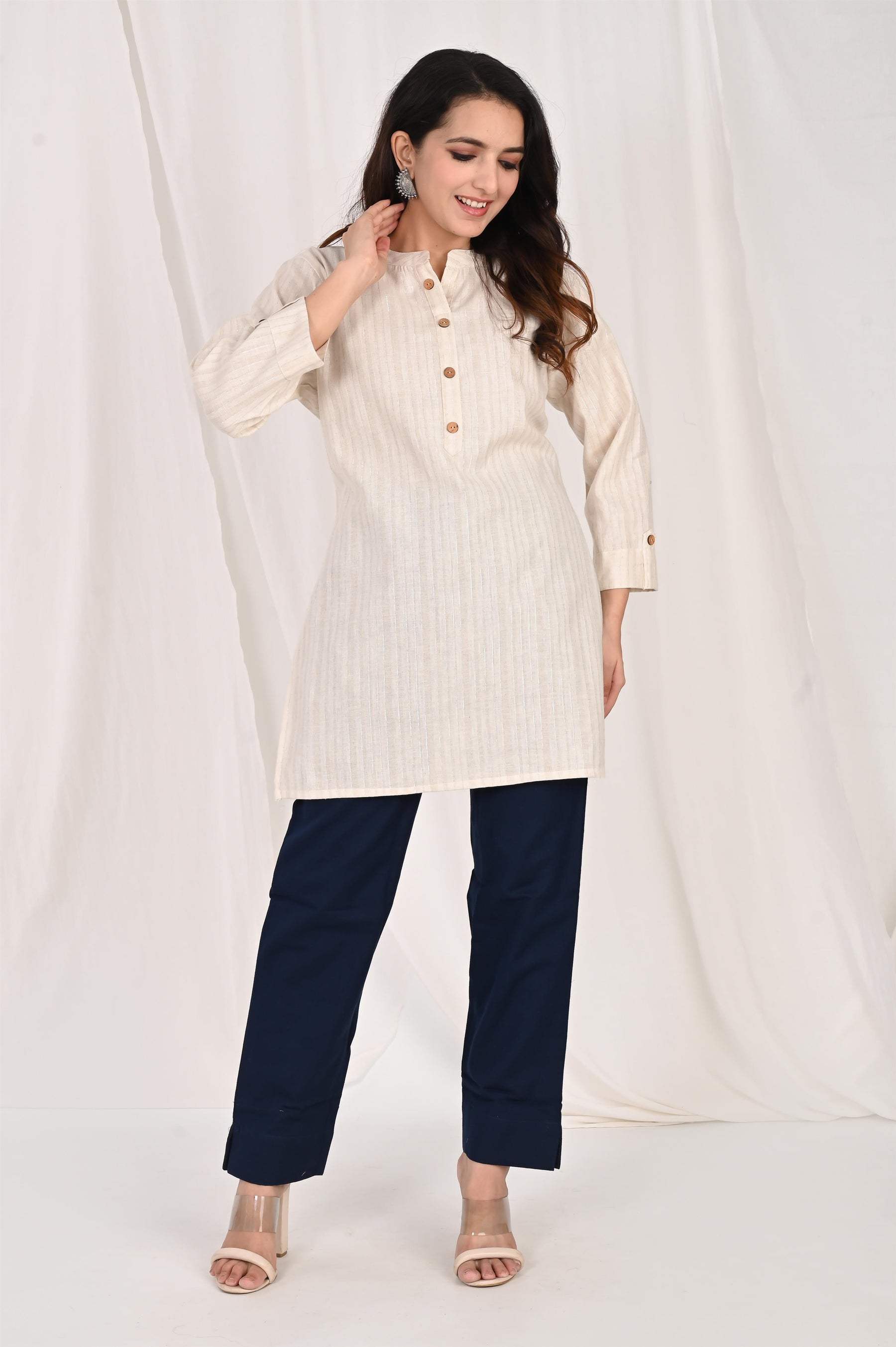 Off White Lining Short Kurti