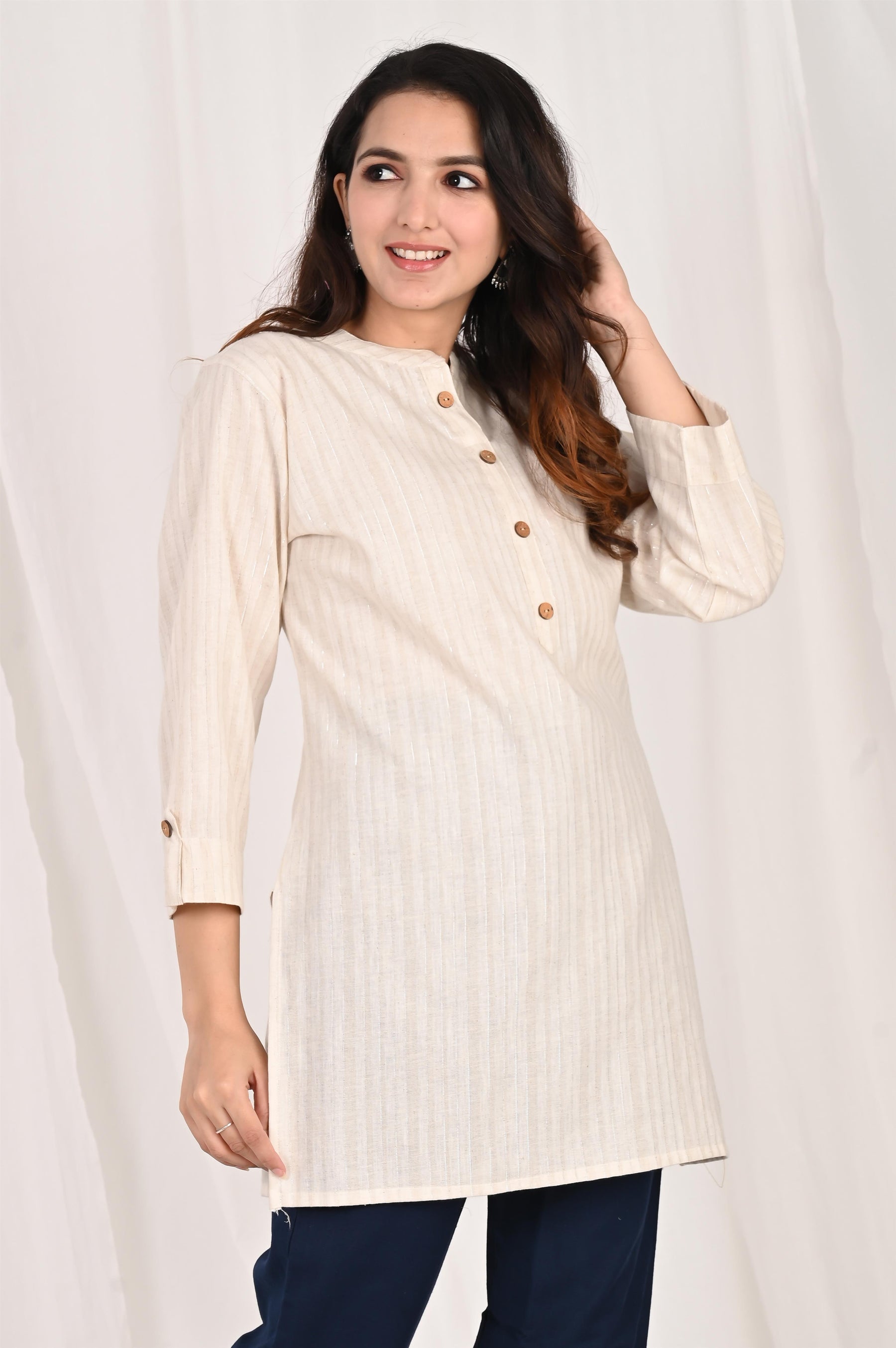 Off White Lining Short Kurti
