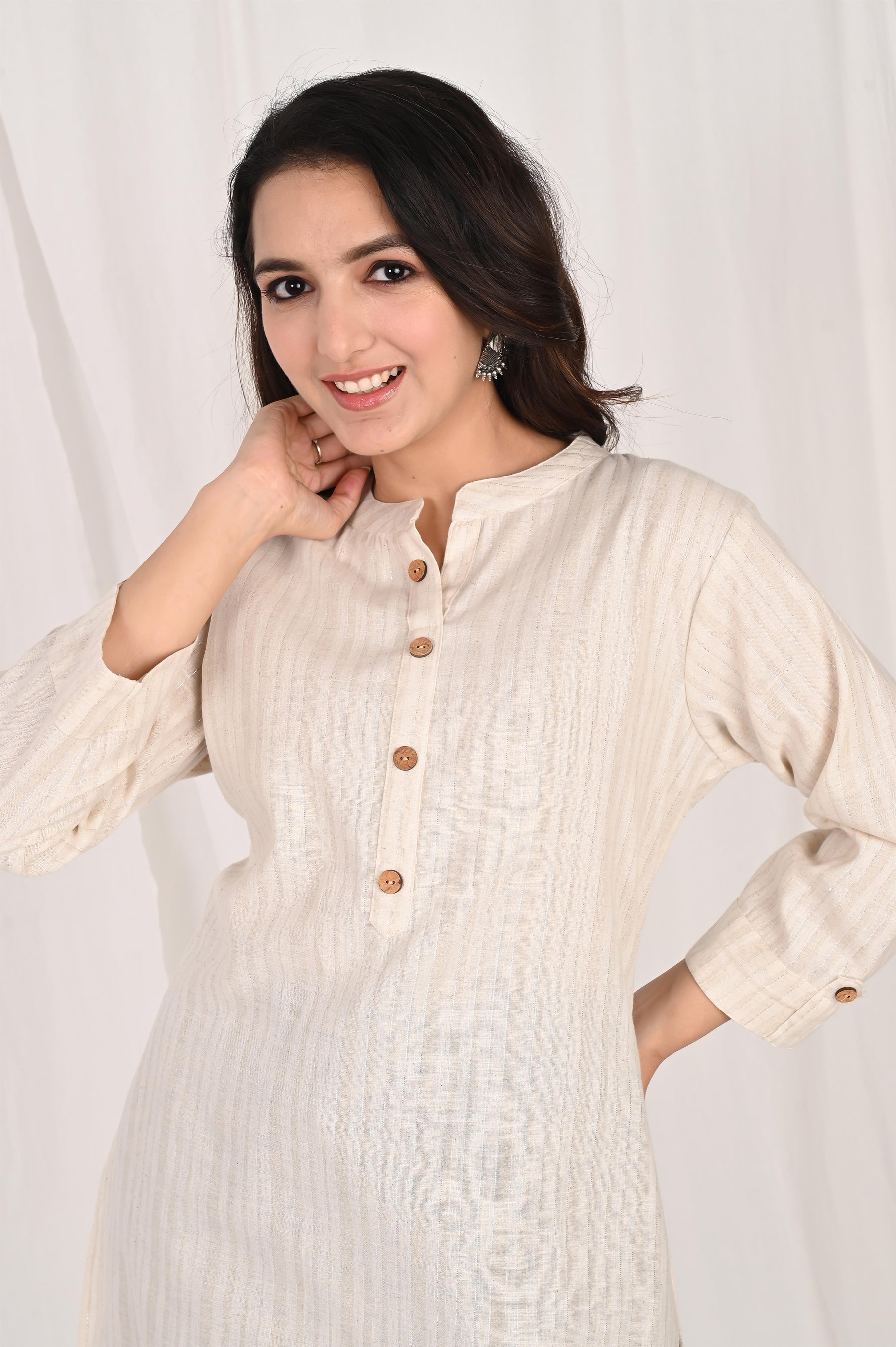 Off White Lining Short Kurti