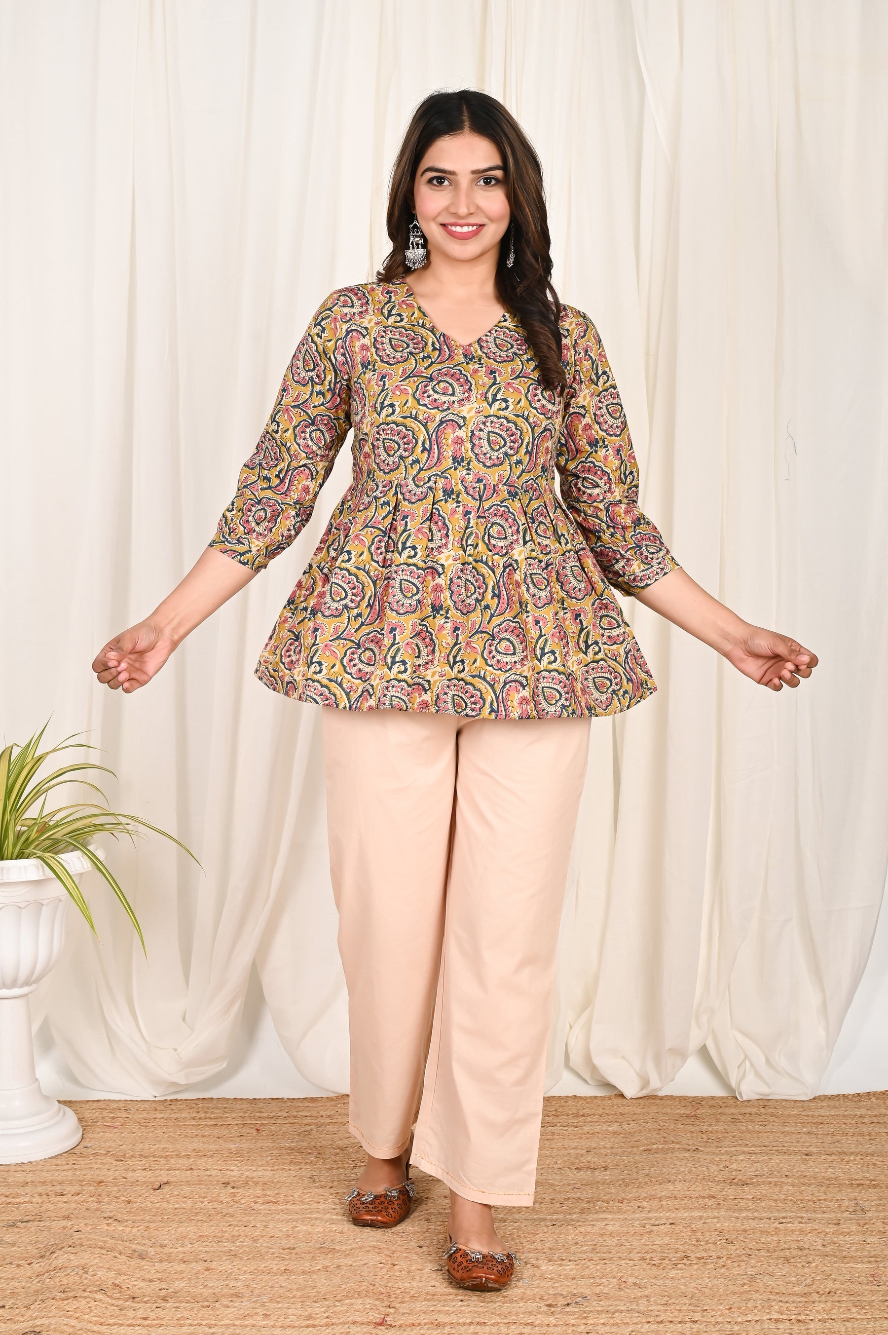 Floral Mustard Peplum top