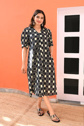 V neck navy blue collar A line dress