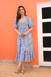 Blue cotton tier dress