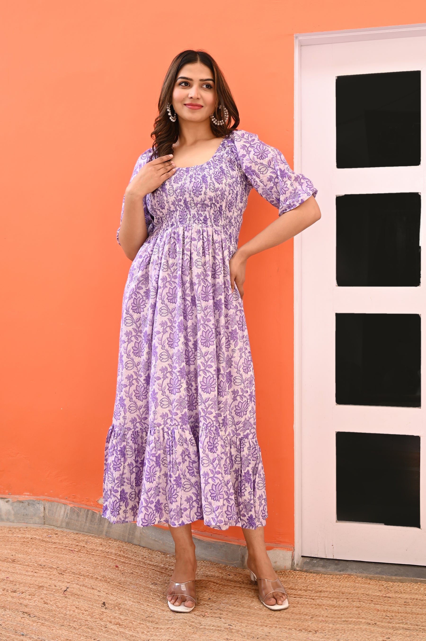 Purple cotton tier dress