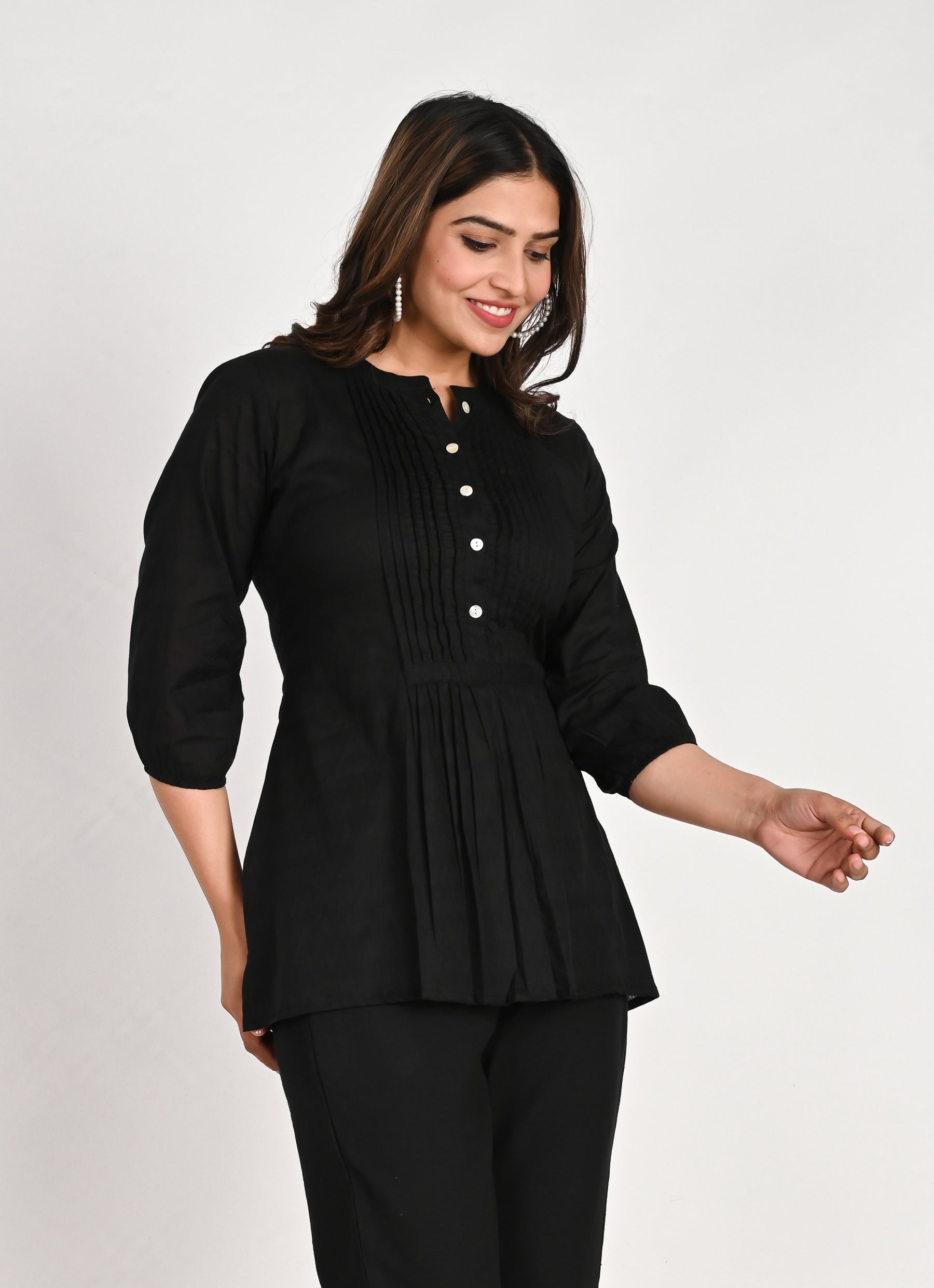 Cotton Black Pleated Top