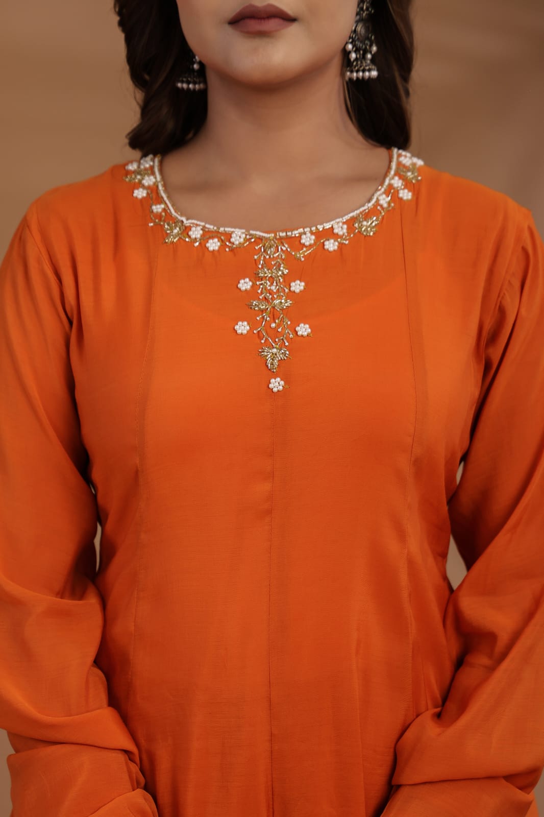 Orange Mul chanderi Flare Kurta with Printed Dupatta