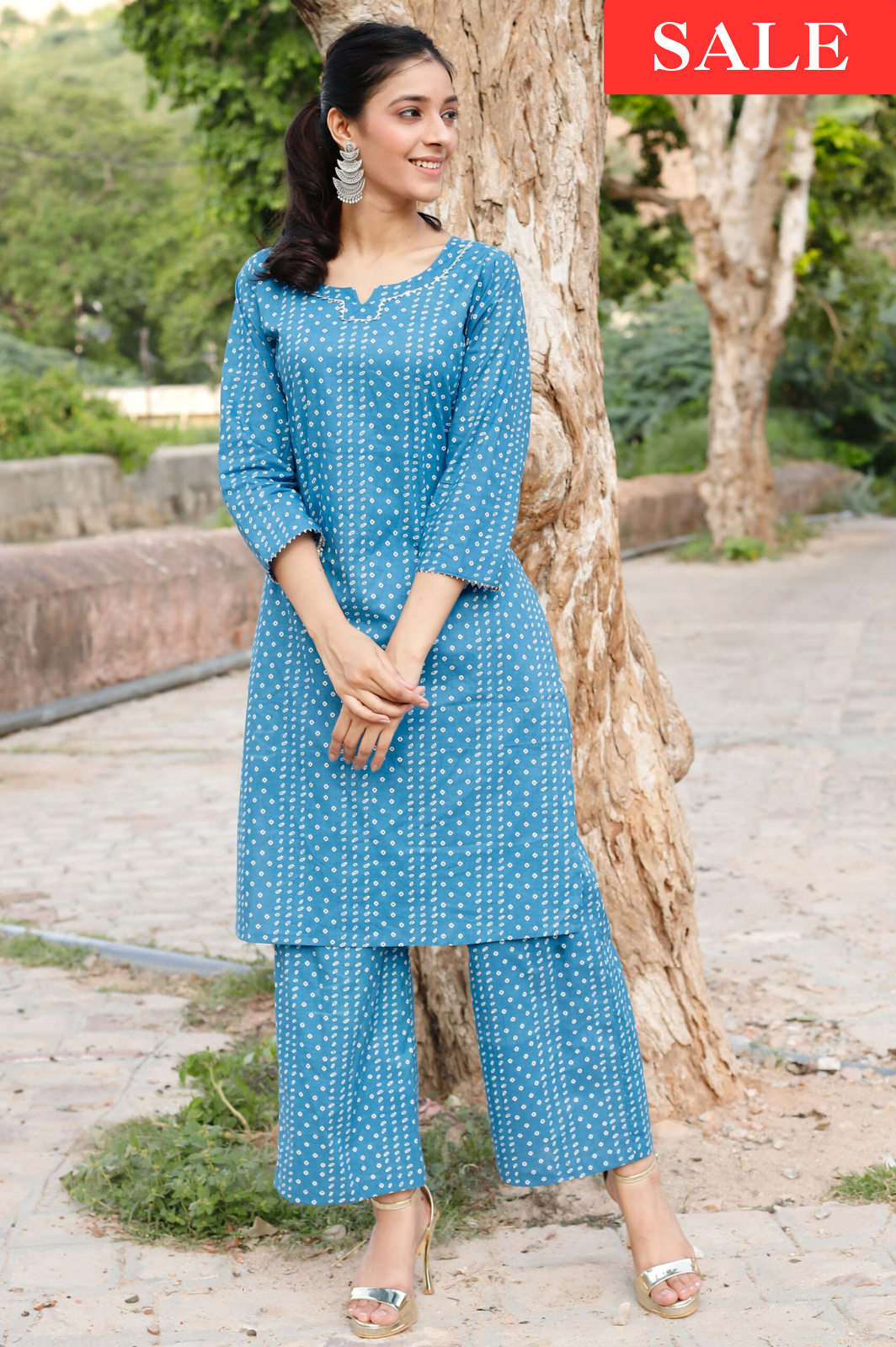 Bandhani Printed Blue Kurta Set