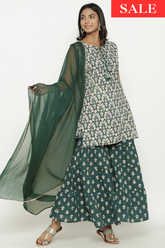 Green Floral Printed Sharara Set