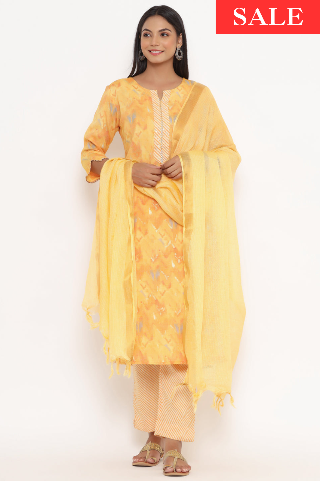 Yellow Suit Set With Striped Pants