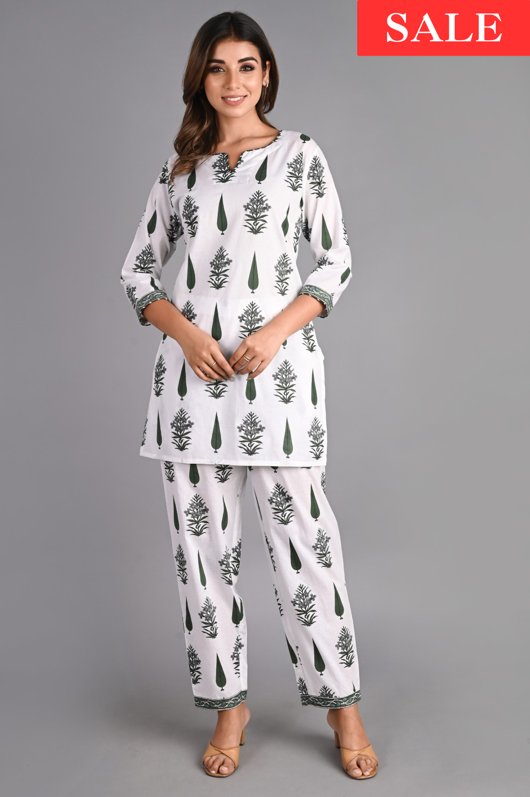 Leaf Printed Green Cotton Co-Ord Set