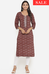 Maroon Straight Embroidered Kurta