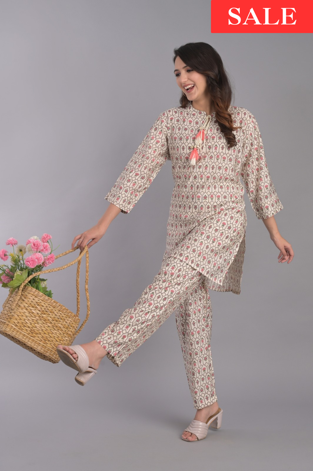 Pink Floral Co-ord Set with Tassels