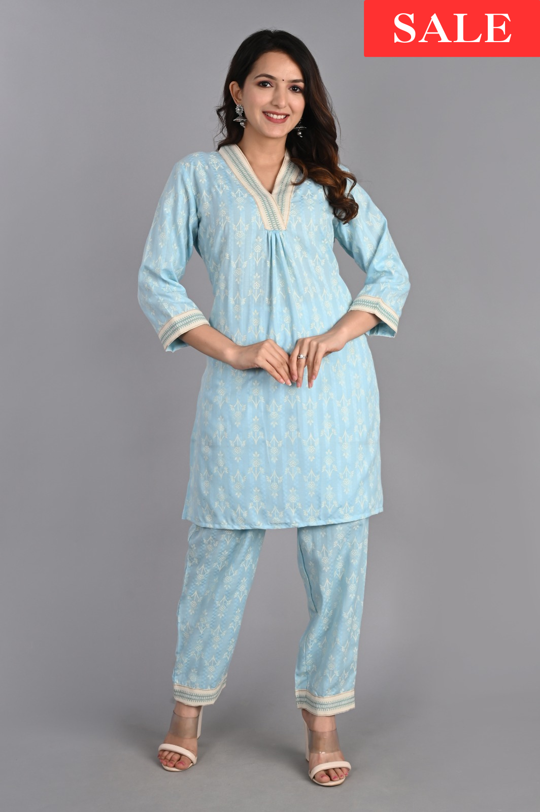 Blue V-neck Co-Ord Set