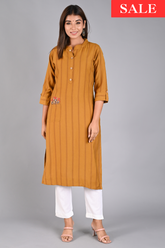 Mustard Straight Kurta with Embroidered Pocket