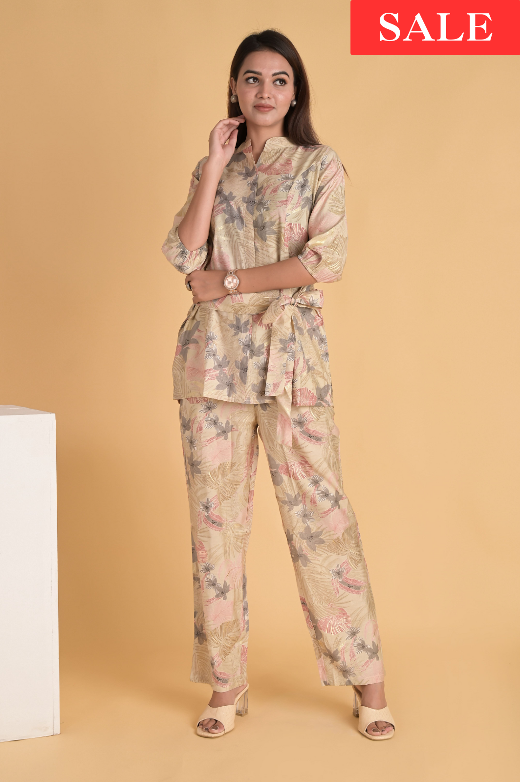 Tie-up Pink and Beige co-ord set