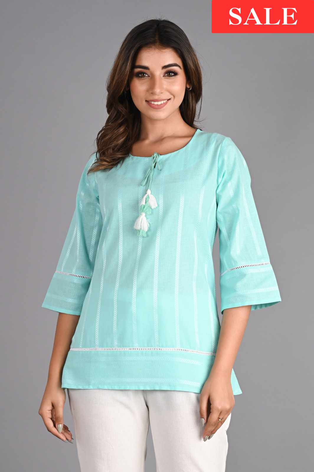 Blue Solid A-Line Top