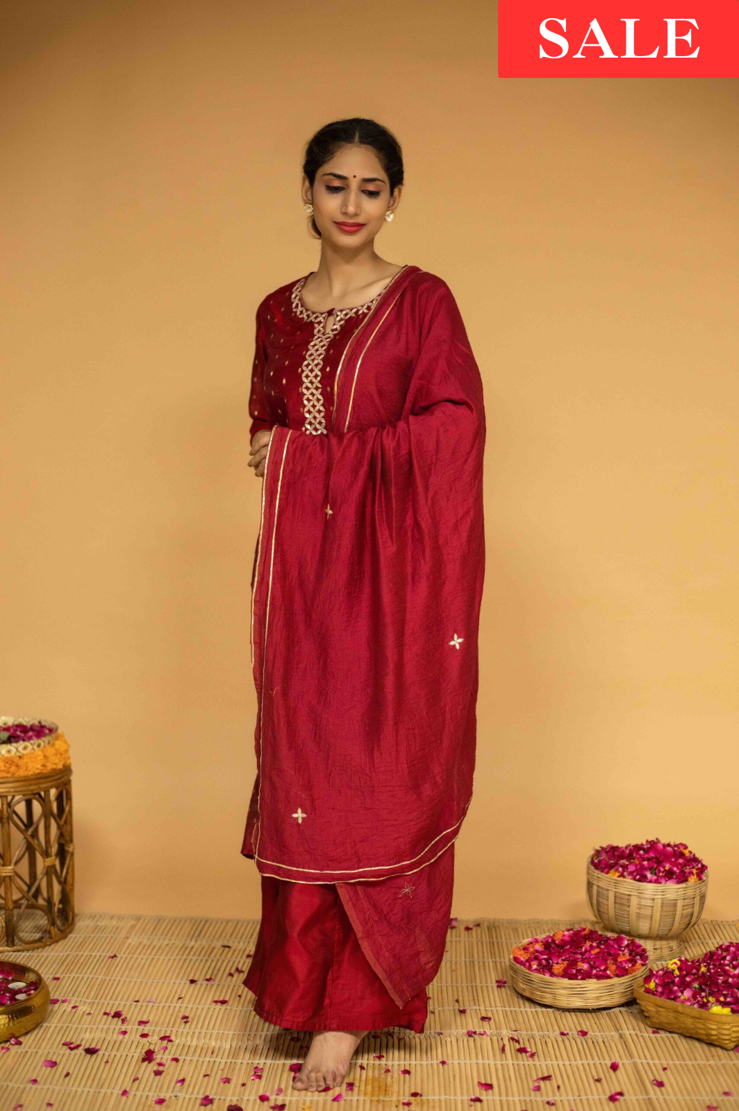 Red Gota Patti Chanderi Set