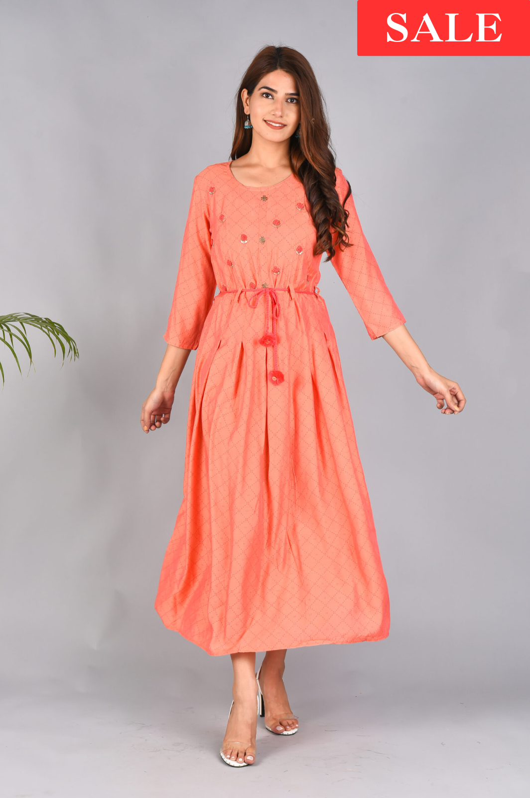 Fit And Flare Dress With Embroidered Yoke