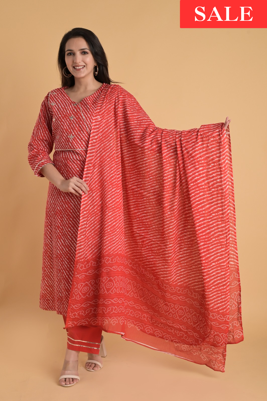 Red Leheriya Kurta Set