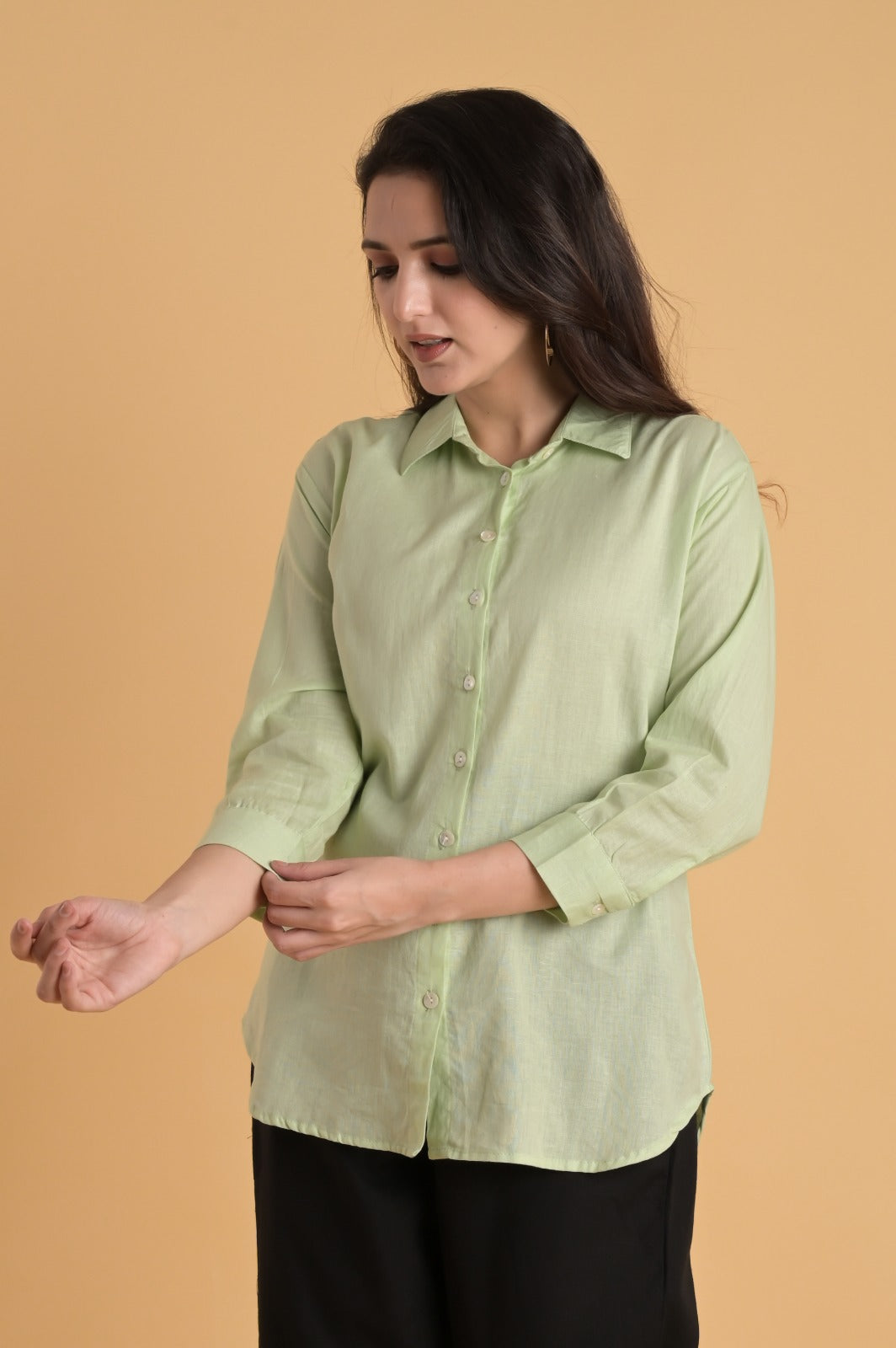 Linen Blend Green Shirt