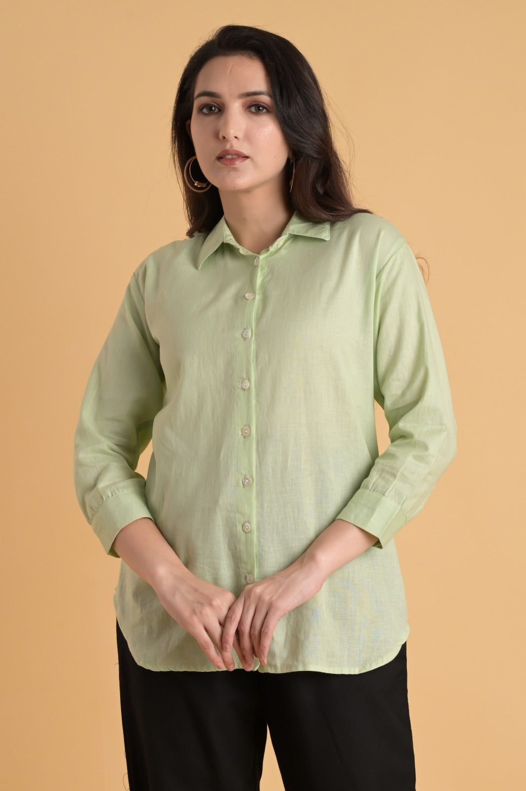 Linen Blend Green Shirt