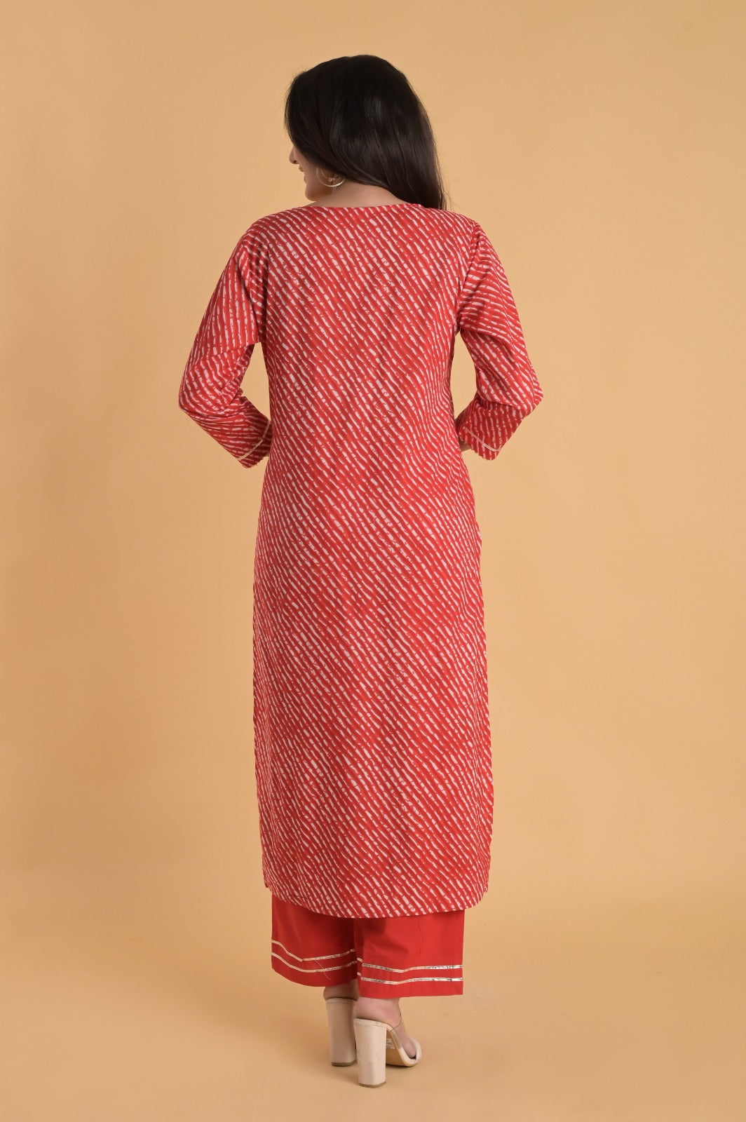 Red Leheriya Kurta Set