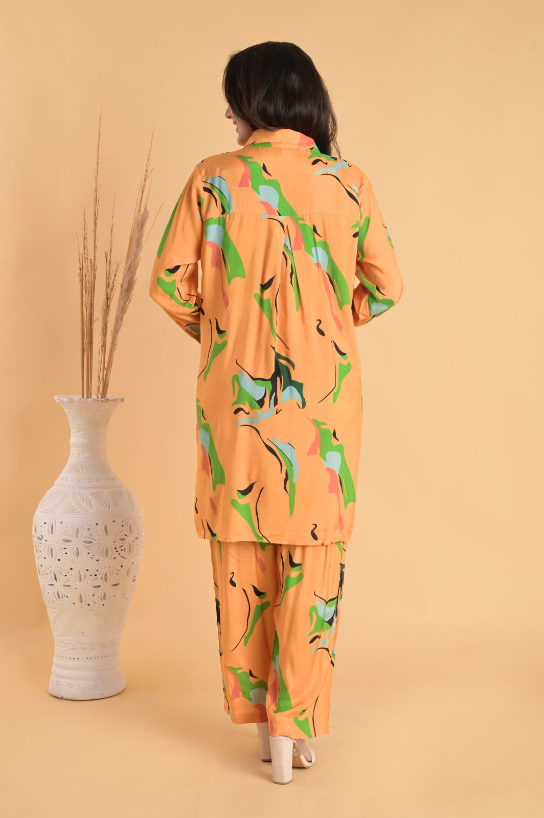 Floral Button Down Muslin Orange Co-ord Set