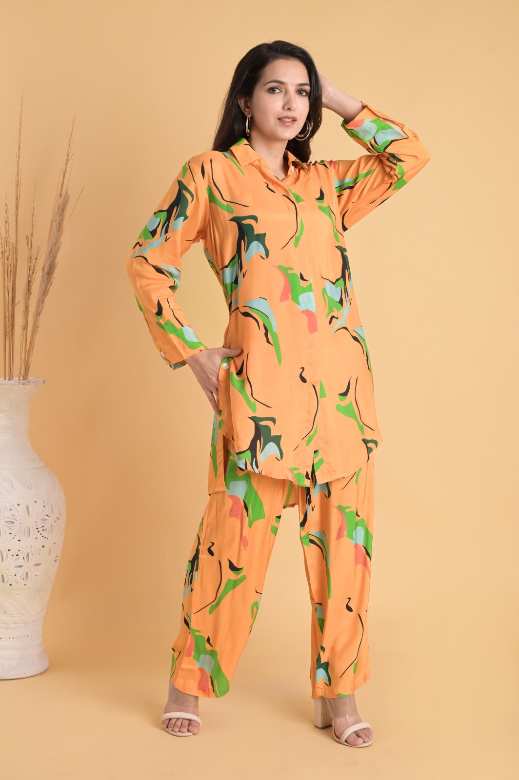 Floral Button Down Muslin Orange Co-ord Set