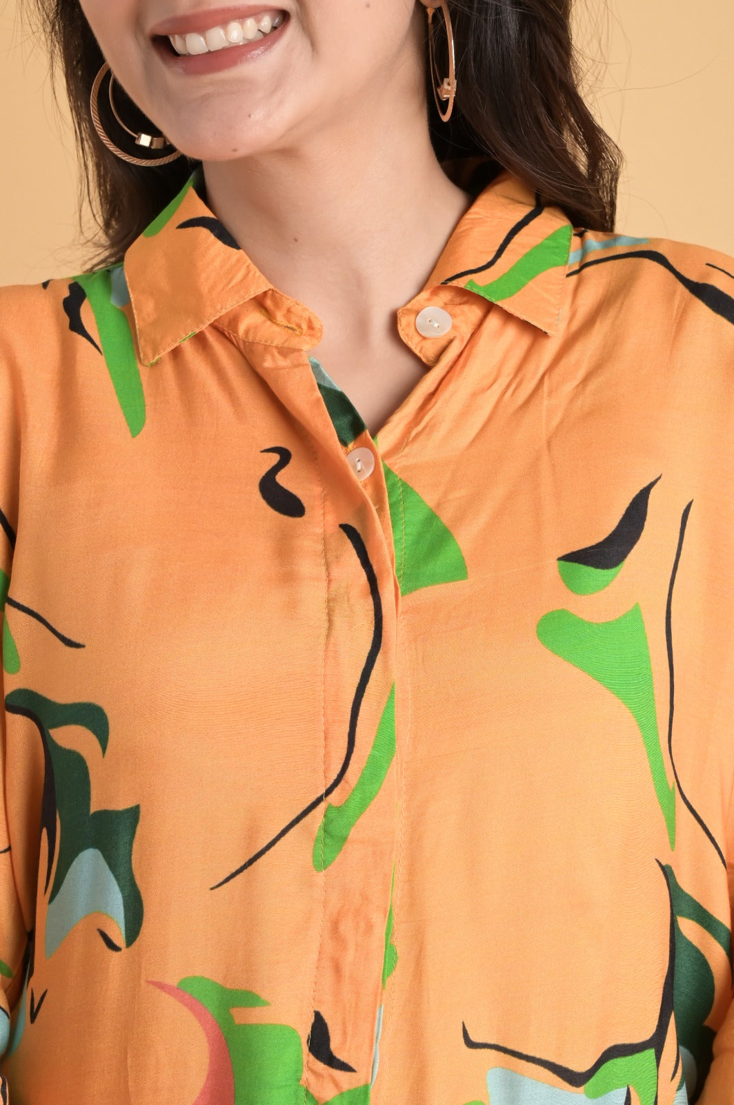 Floral Button Down Muslin Orange Co-ord Set