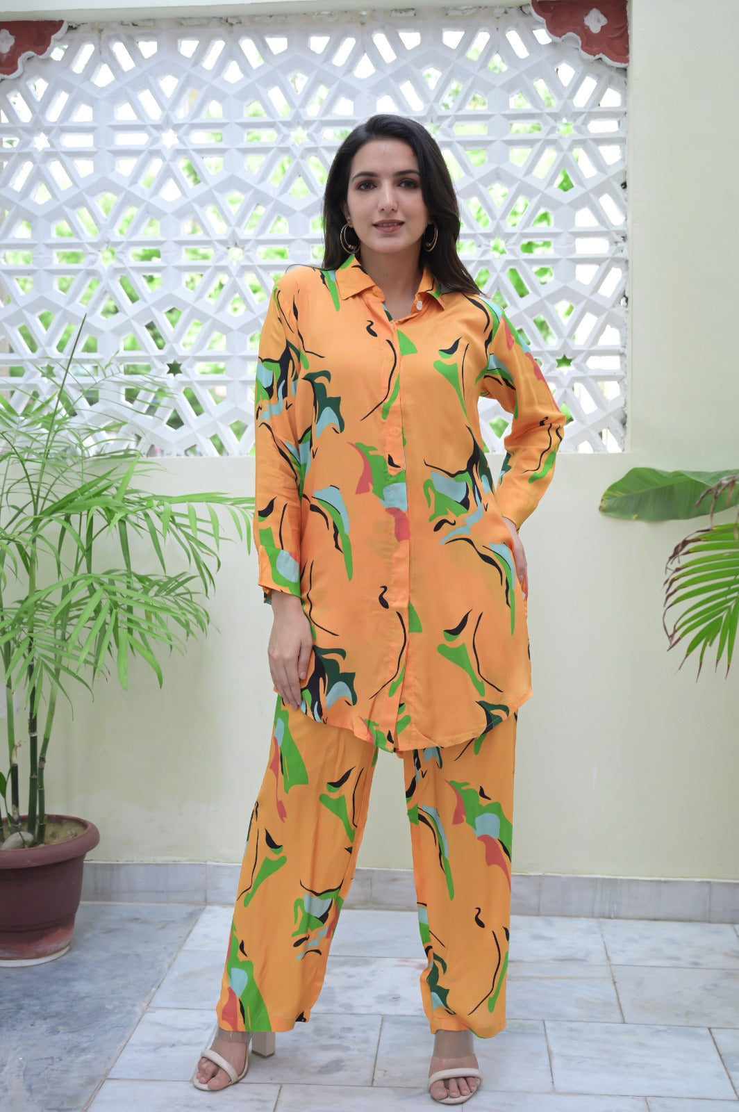 Floral Button Down Muslin Orange Co-ord Set