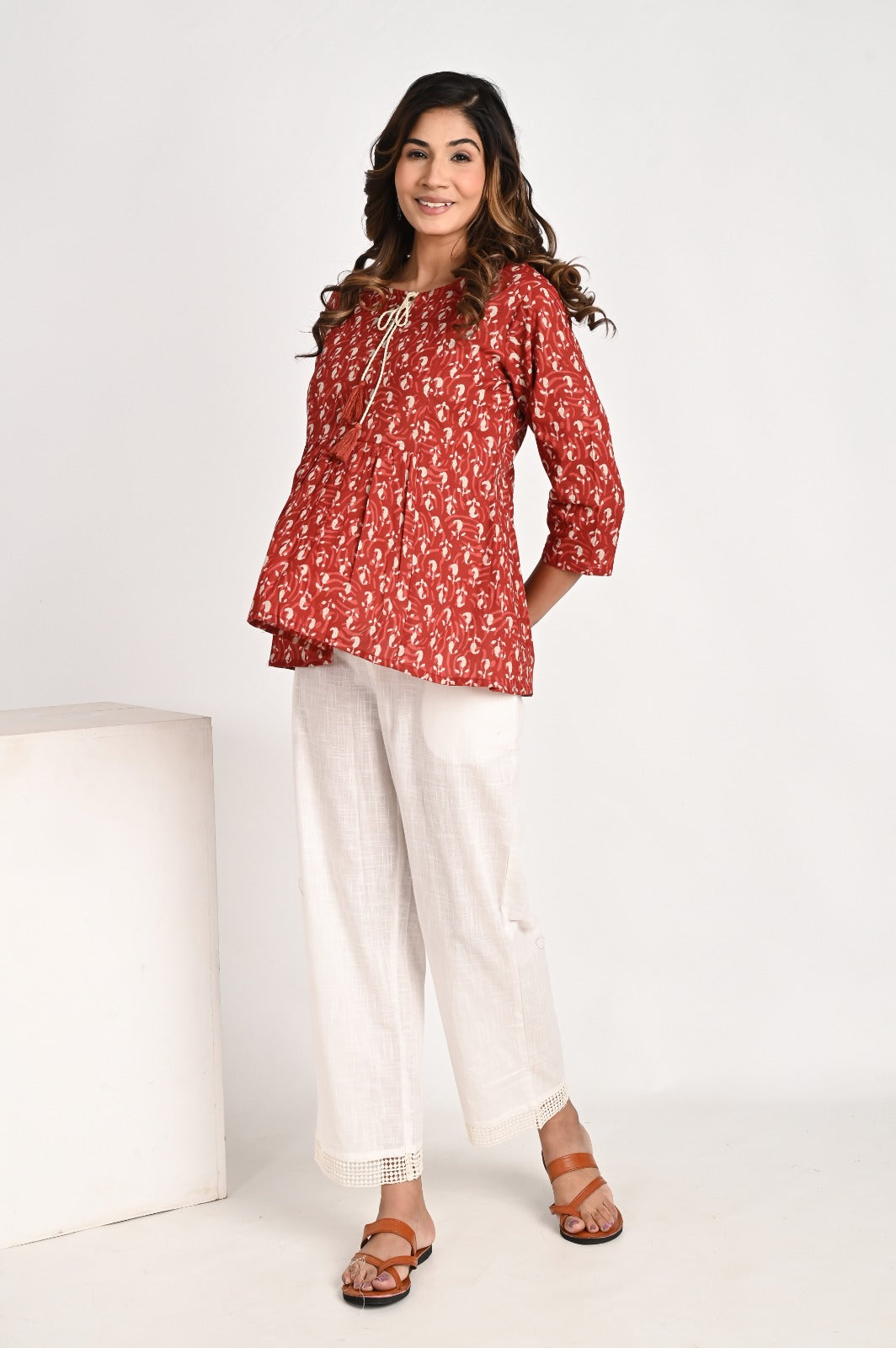 Peplum Red Top With Tassel