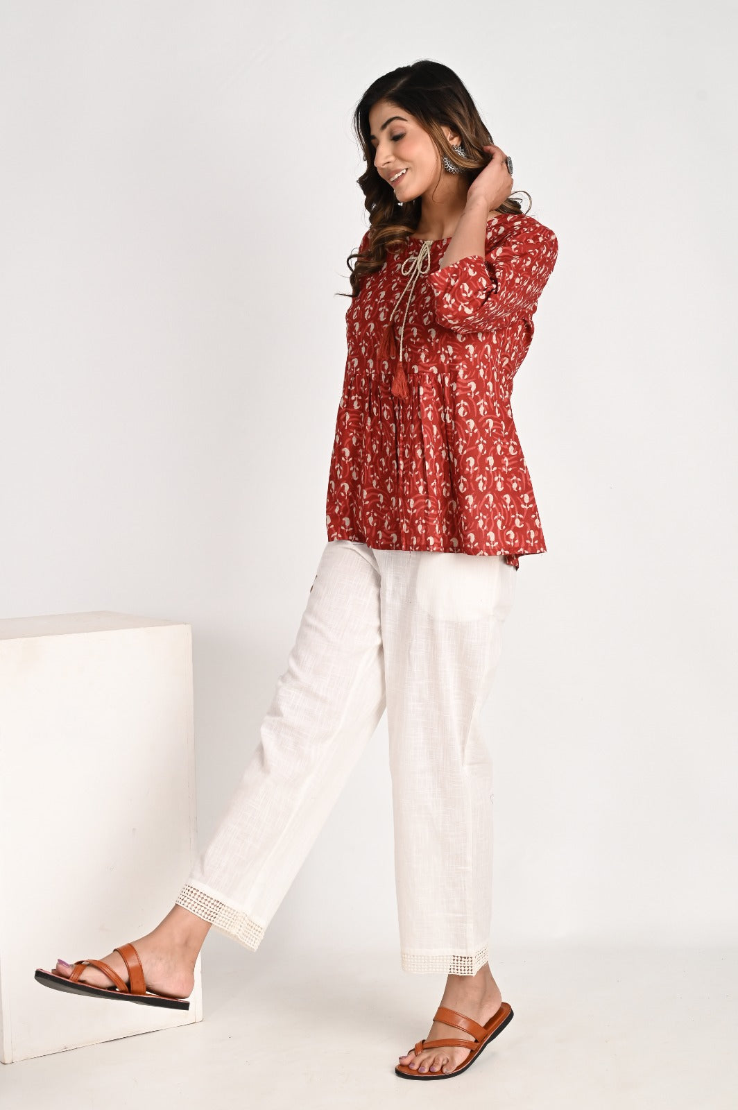 Peplum Red Top With Tassel