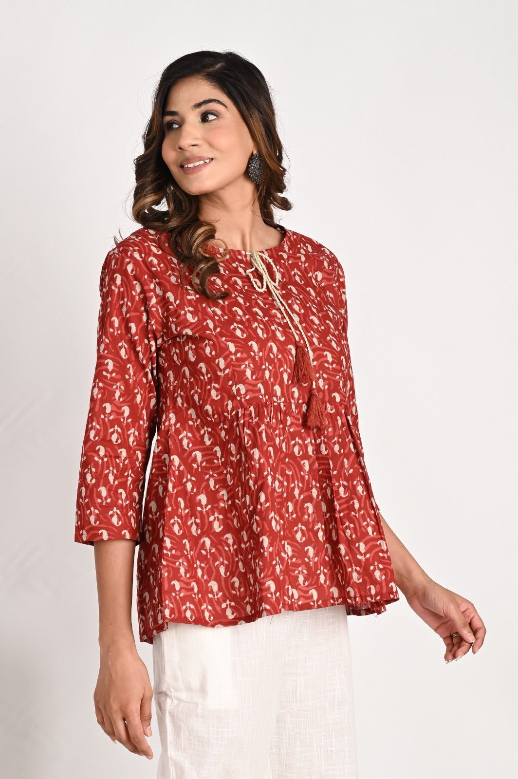 Peplum Red Top With Tassel