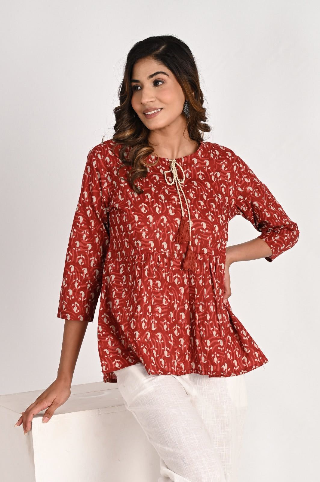 Peplum Red Top With Tassel