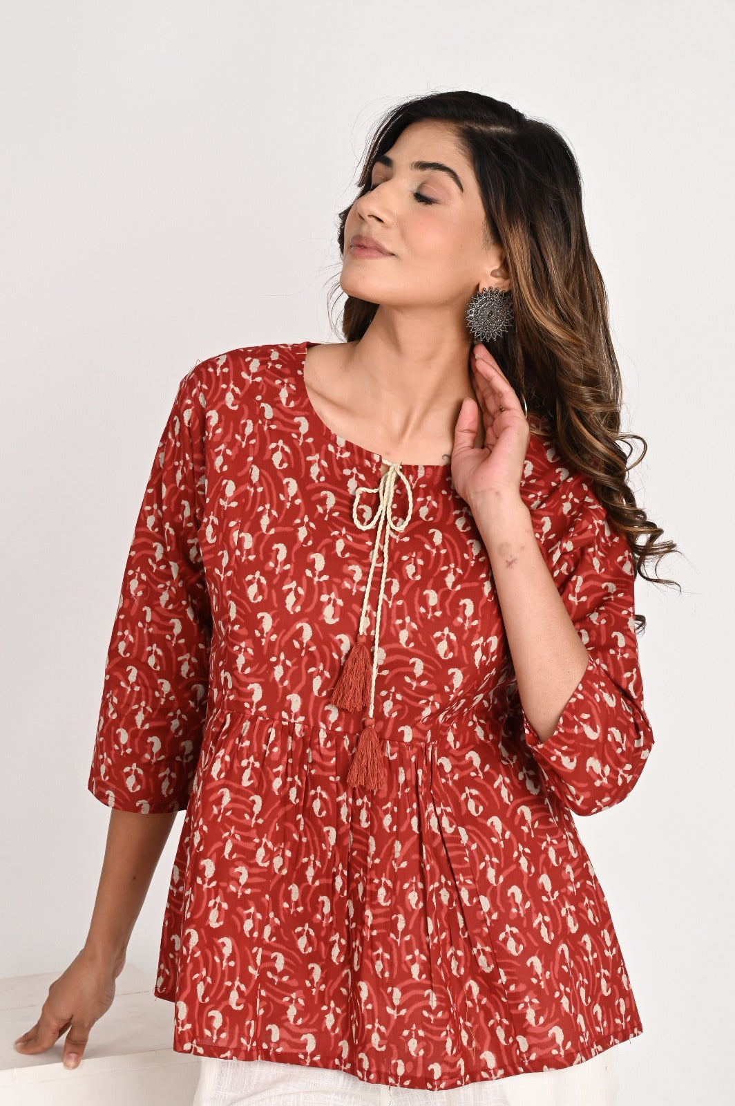 Peplum Red Top With Tassel