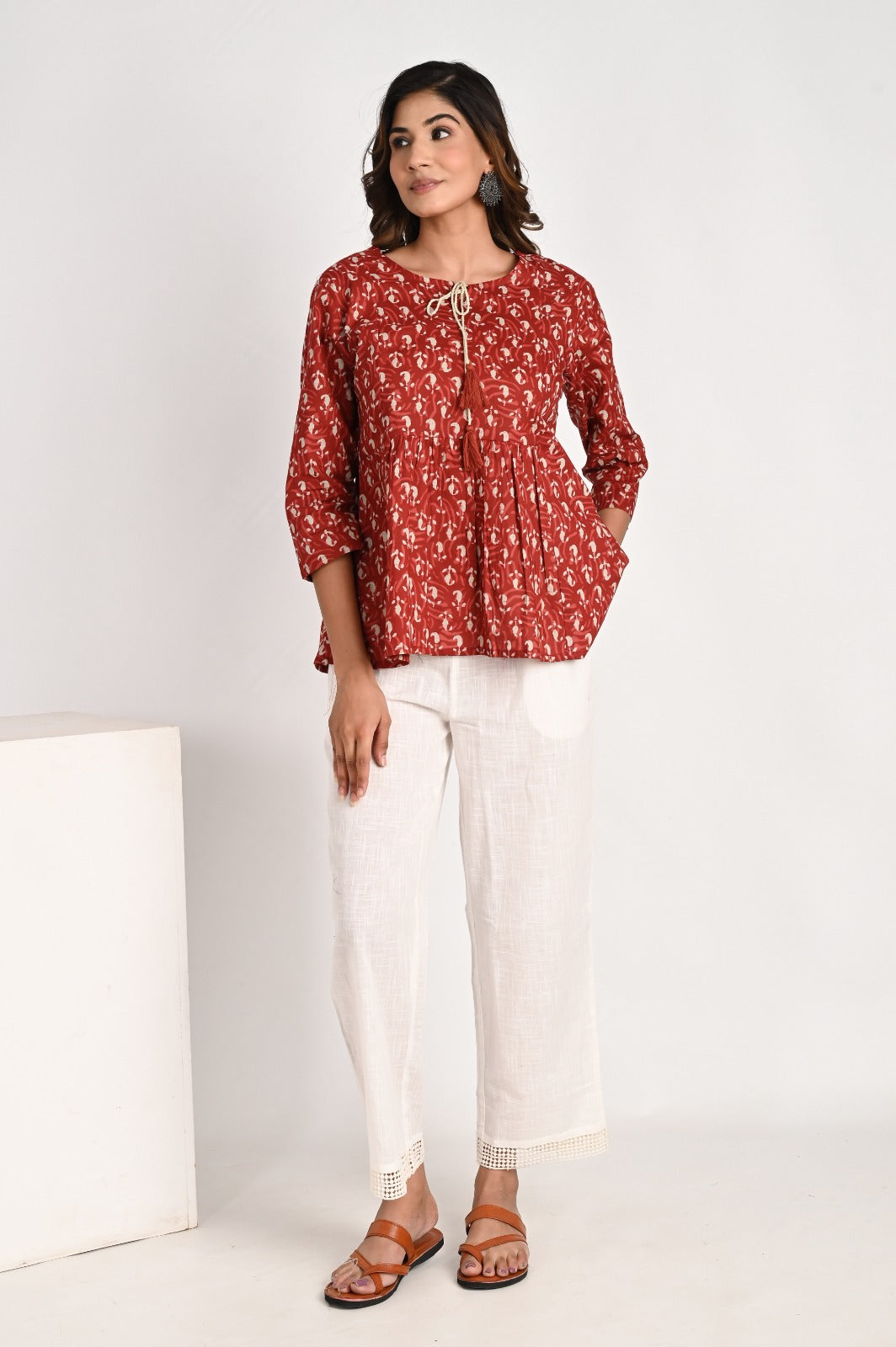 Peplum Red Top With Tassel