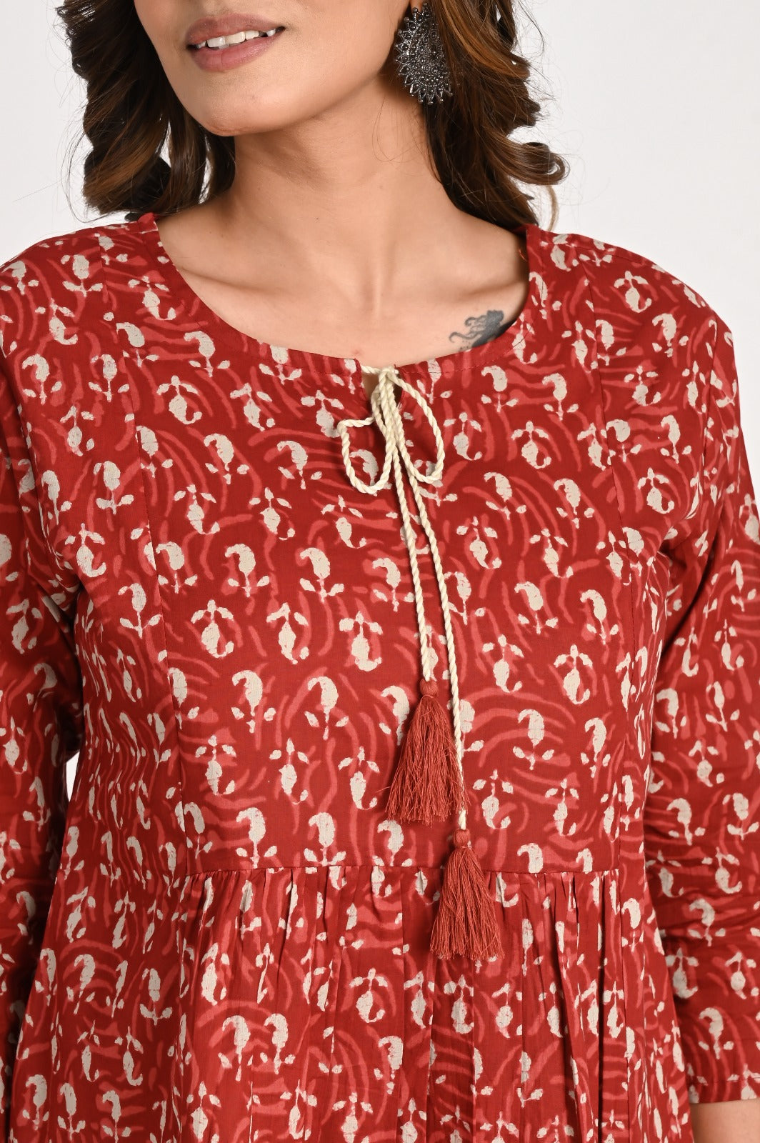Peplum Red Top With Tassel