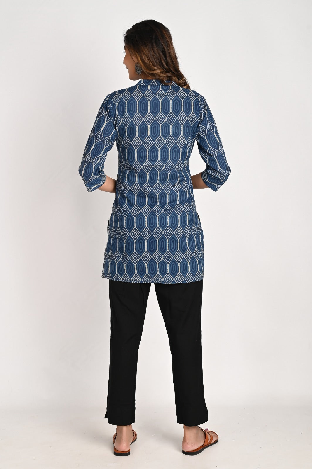 Geometric Printed Blue Kurta