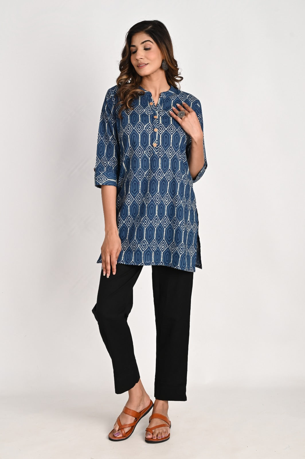 Geometric Printed Blue Kurta