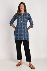 Geometric Printed Blue Kurta