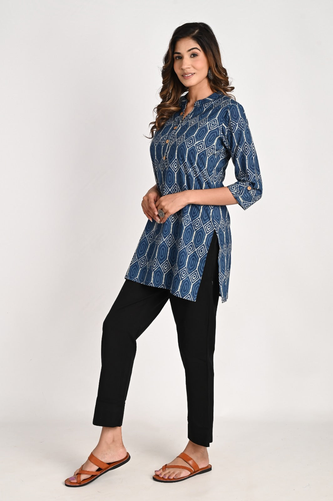 Geometric Printed Blue Kurta