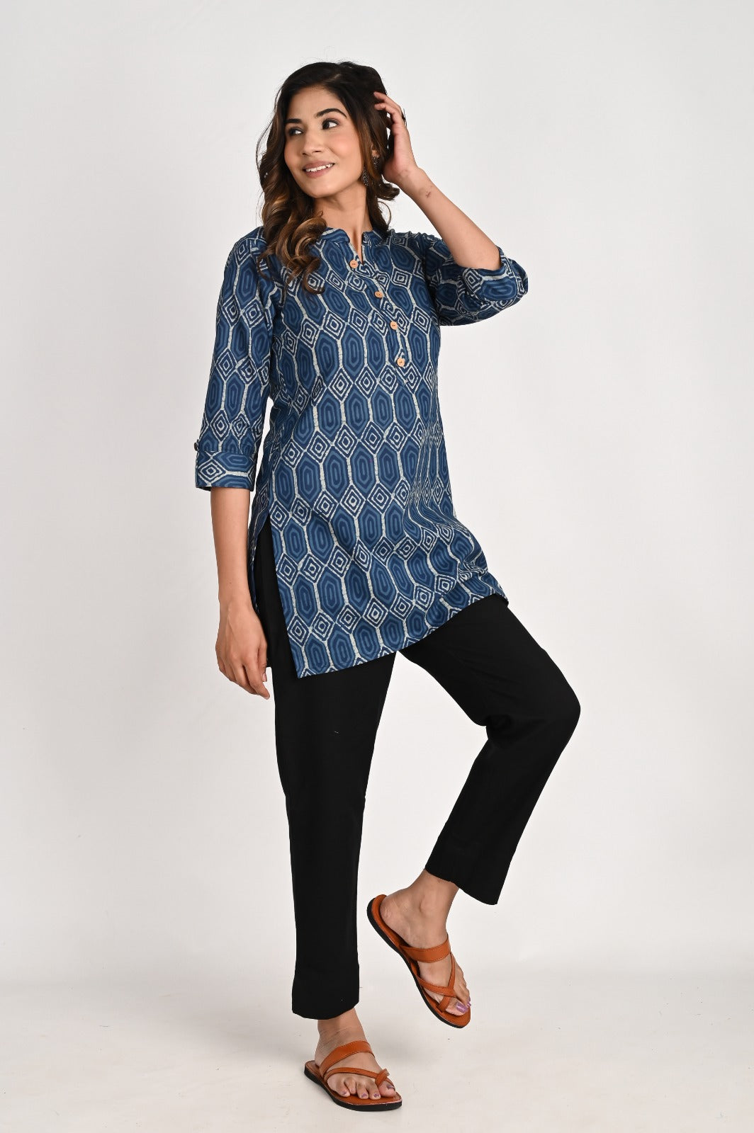 Geometric Printed Blue Kurta