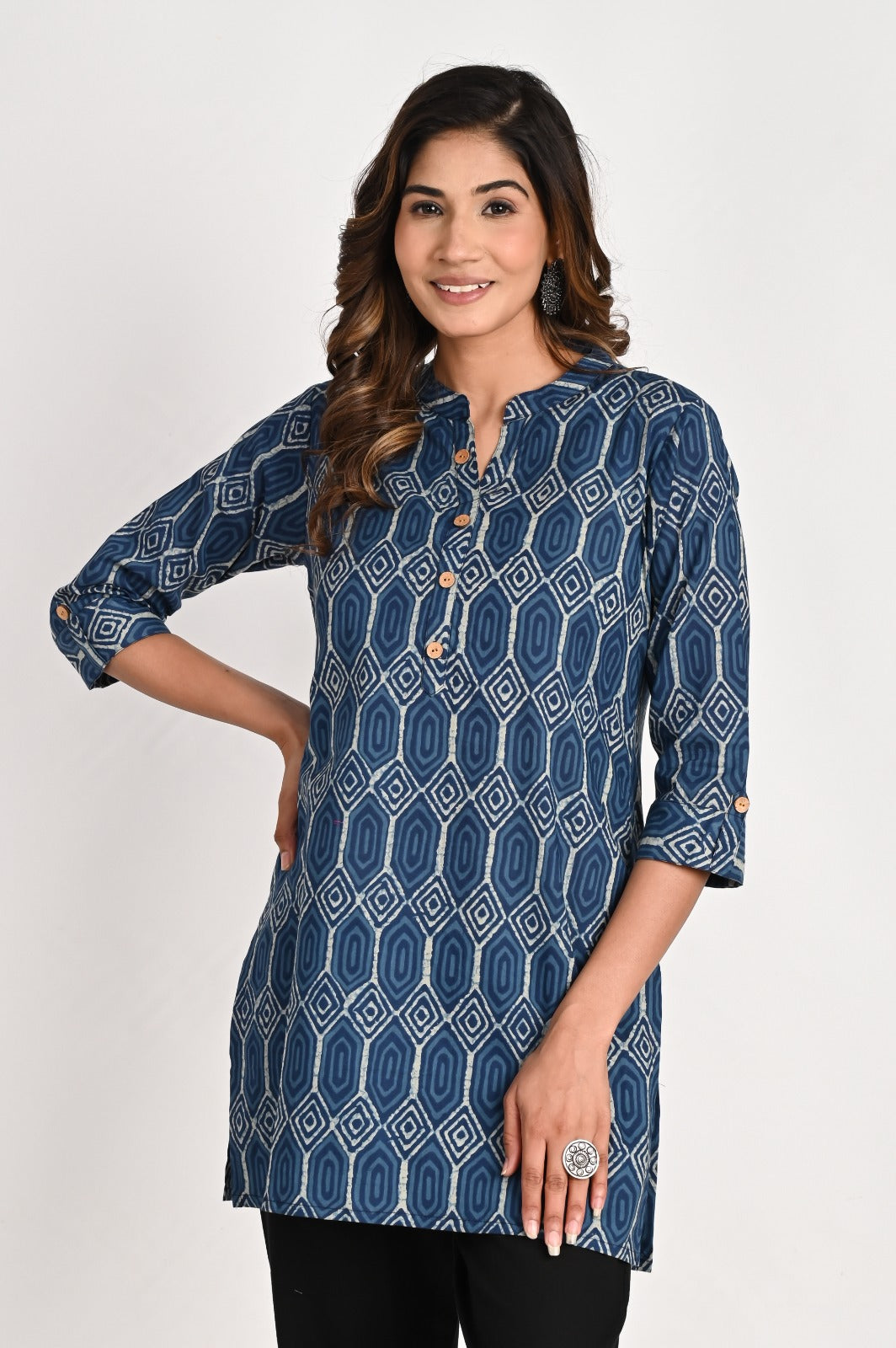 Geometric Printed Blue Kurta