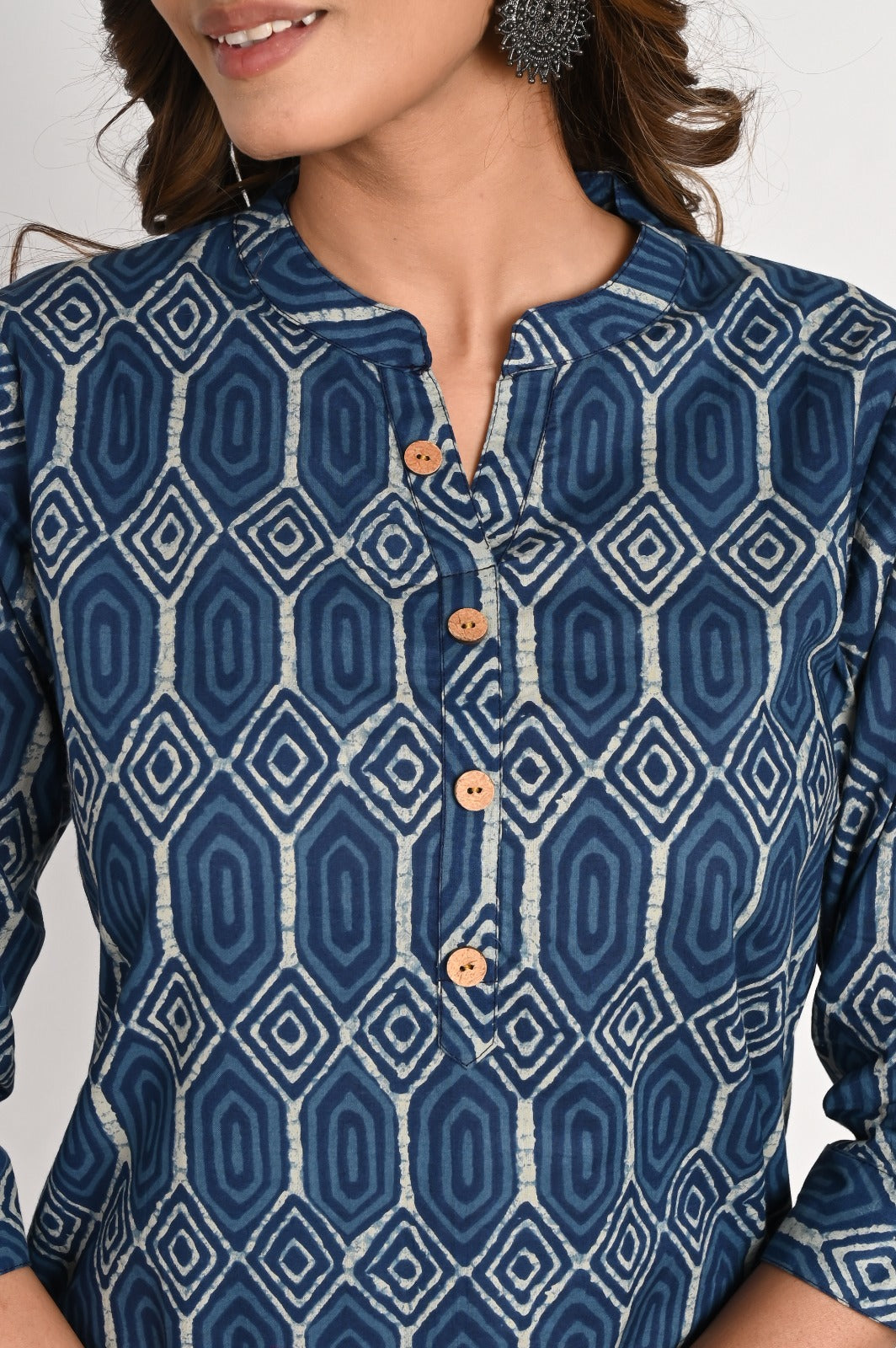 Geometric Printed Blue Kurta