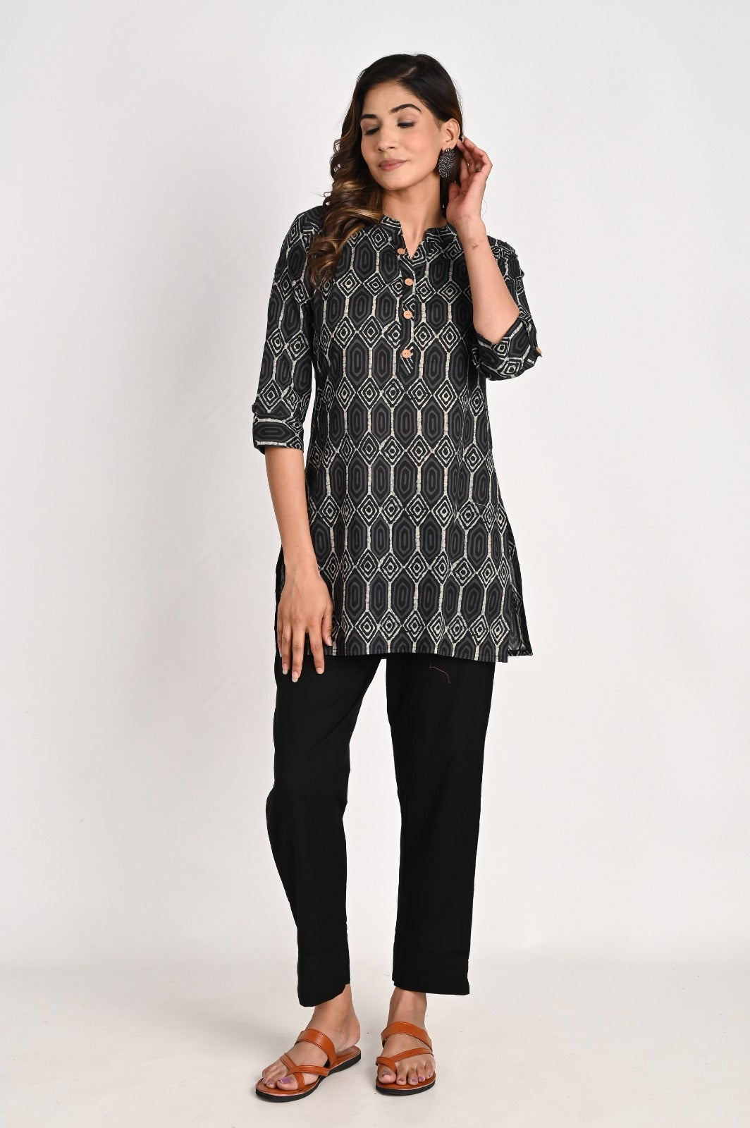 Geometric Printed Black Kurta