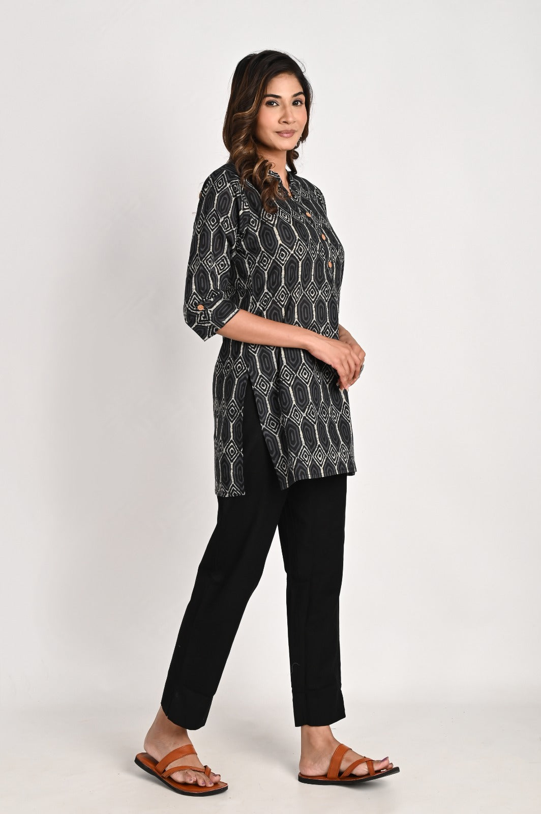 Geometric Printed Black Kurta